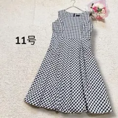黒白ギンガムチェック　裾バルーン　切り替えタック入りノースリーブワンピース11号