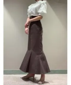 SNIDEL プリントプリーツスカート モカ