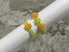 ハンドメイド ビーズリング オレンジ×黄緑 3個セット