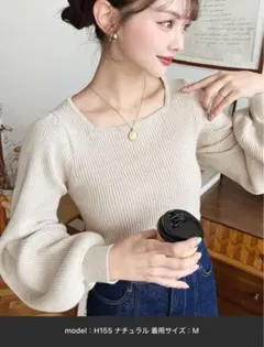 moment＋　12G スクエアネックタックスリーブリブニットプルオーバー