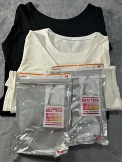 キティー様専用 ユニクロヒートテックUネック八分袖オフホワイトとブラックのセット