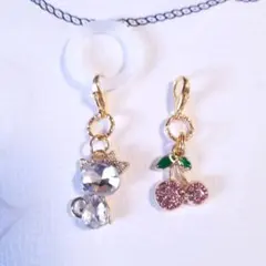 キラキラ猫アンブレラマーカー＆さくらんぼチャーム(ピンク) 傘めじるしチャーム