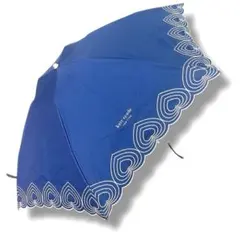 新品タグ付き✨ケイトスペード　折り畳み傘　ハート柄　ネイビー　晴雨兼用　収納袋付