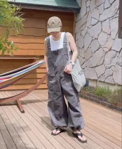 ニコアンド　ミリタリーZIPサロペット