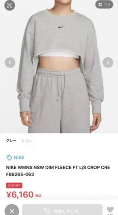 NIKE NSW DIM FLEECE FT L/S CROP CRE グレー