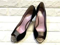 【asamin 様限定】MANAマナ 黒スエードオープントゥ中ヒールパンプス