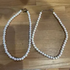 ホワイト合成パールネックレス2点セット