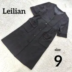 レリアン　半袖ノーカラーフレアワンピース　ロング　ウール　ラメ　ブラック　黒　9