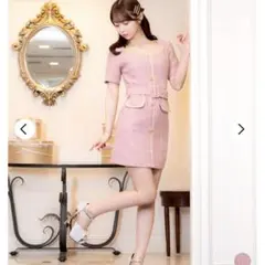 DAZZY ラメツイードフラワーベルト付き半袖タイトミニドレス