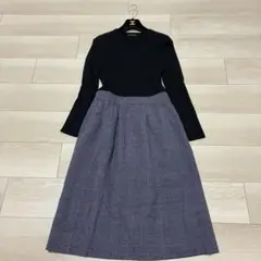 極美品✨23区 ロングワンピースニットシルク混 リブニット チェック 千鳥格子