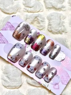 猫と星のデザイン ネイルチップ XSサイズ