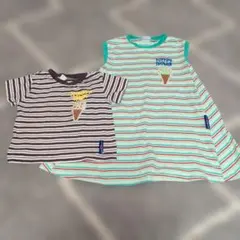 BREEZE ストライプ ノースリーブワンピースとTシャツセット 80/100