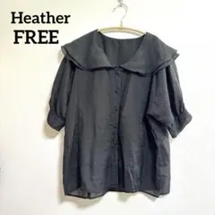 【Heather】ヘザー ビッグカラー シアーブラウス 黒 フリーくるみボタンのサムネイル