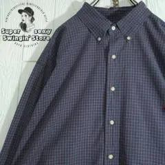 人気 ラルフローレン 長袖シャツ 2XL ネイビー チェック ボタンダウン 古着