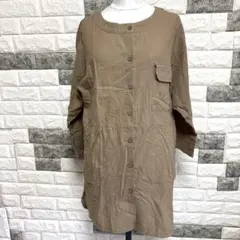 【みどっぴ様専用】尚宇shangyuノーカラーチュニック 五分袖ロング丈Lカーキ