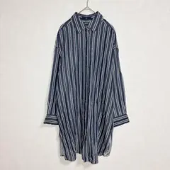 ラエフ ストライプ ロング シャツ ワンピース ネイビー カジュアル a1945