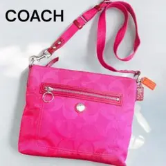 【極美品】COACH ショルダーバッグ ポピー シグネチャージャガード ピンク