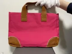 土屋鞄　ピンク キャンバス レザートートバッグのサムネイル