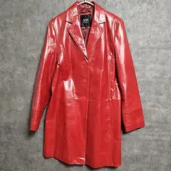 AM studio レザー ロングコート レッド Lサイズ