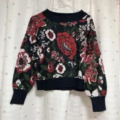 GU 花柄ニットセーター ネイビー 長袖