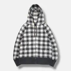 GAP ジップアップパーカー チェック柄 y2k ホワイト×グレー M