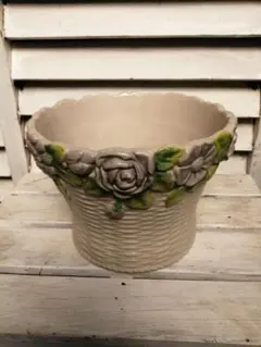 陶器製花模様　鉢カバー　 直径約23cm