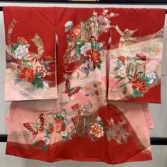 511axu12◼️七五三 3歳 お宮参り 女児 祝い着 御所車 扇◼️状態良好