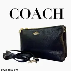 極美品☆COACHコーチ ショルダーカメラバッグ シボ革レザー ブラック 大きめ