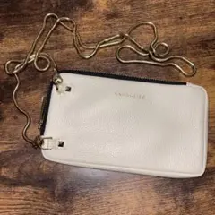 BANDOLIR白レザー ポーチ　スネークチェーン　ゴールド
