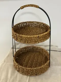 ラタン調2段バスケット