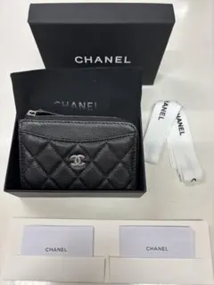 CHANEL ブラック キルティング フラグメントケース　ブラック×シルバー