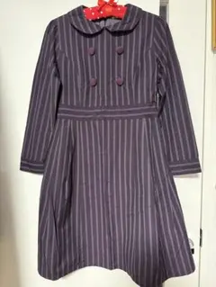 紫 ストライプ 長袖 ワンピース