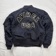AVIREX フライトジャケット アーチロゴ コマーシャルロゴ L ネイビー 紺