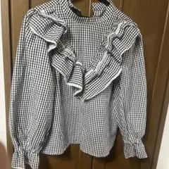 NICE CLAUP ギンガムチェック フリルブラウス 長袖 春のサムネイル