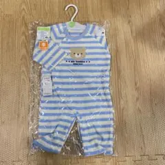 【値下げ】【新品未使用】冬用ストライプくま柄長袖プレオール 60〜70cm