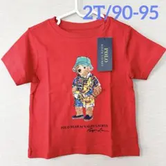 新作◇ラルフローレン ポロベア ロゴコットンTシャツ レッド 2T/90