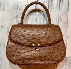 ヴィンテージ リアルオーストリッチ ハンドバッグ ブラウン 茶