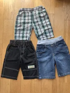 ハーフパンツ 半ズボン3本セット　男の子110cm デニム　黒　チェック