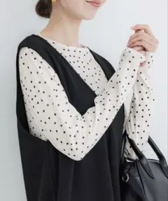 coca シアージョーゼット長袖トップス　ドット柄　新品　Lサイズ