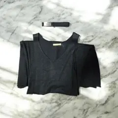 【美シルエット】コムサデモード メタルバックルベルト付ワンピース 黒 M