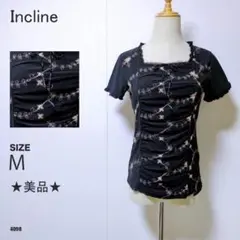 Incline 花柄刺繍 ギャザー入り フリル袖 カットソー 美品 半袖トップス