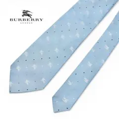 美品 バーバリー ネクタイ 水色 シルク100 ホースロゴ ドット ビジネス 春