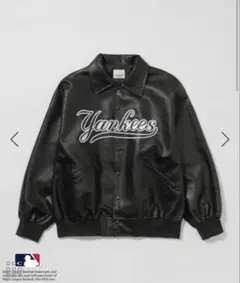 Junred Yankees ブラックレザーボンバージャケットのサムネイル