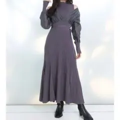 MERCURYDUO 異素材ドッキングフレアニットワンピース サイズF