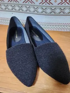 マテリアルコンビフラットパンプス　黒 フラットパンプス