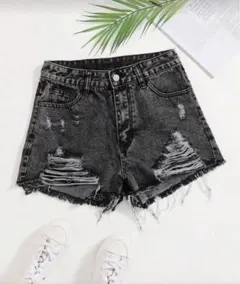 最終値下げ済み　ブラック ダメージ加工 ハイウエストショートパンツ