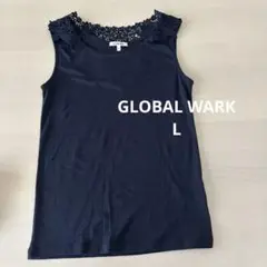 GLOBAL WORK ネイビー レースタンクトップ L