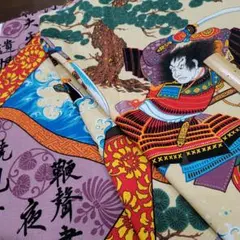 こばやし　日本製　和柄　武者絵巻文様　綿生地　一閑張りに