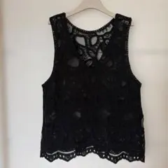 huitieme nidブラックの刺繍レース2WAYタンクトップ・ベスト