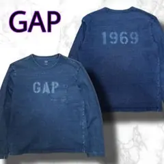 GAP ギャップ◆Tシャツ◆ロンT◆インディゴ染め◆ポケット付◆プリント